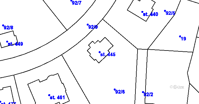 Parcela st. 445 v KÚ Prosetín u Hlinska, Katastrální mapa