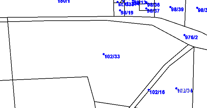 Parcela st. 102/33 v KÚ Prosetín u Hlinska, Katastrální mapa