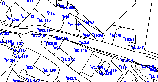 Parcela st. 943/8 v KÚ Prosetín u Hlinska, Katastrální mapa