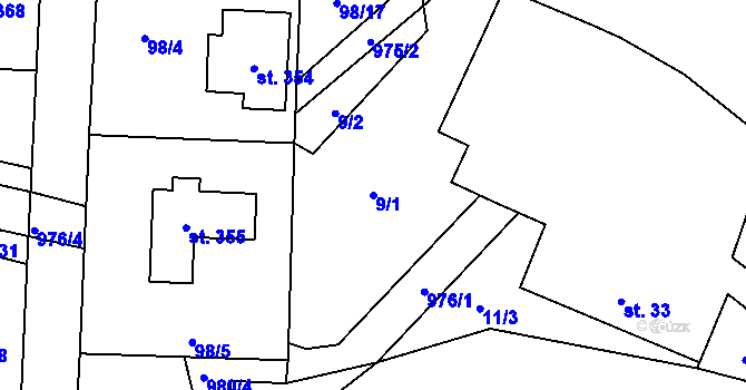 Parcela st. 9/1 v KÚ Prosetín u Hlinska, Katastrální mapa