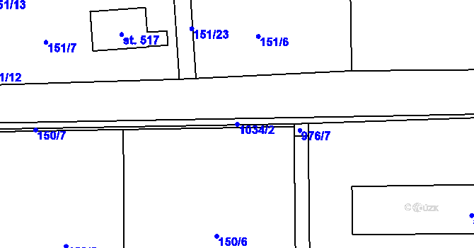 Parcela st. 1034/2 v KÚ Prosetín u Hlinska, Katastrální mapa