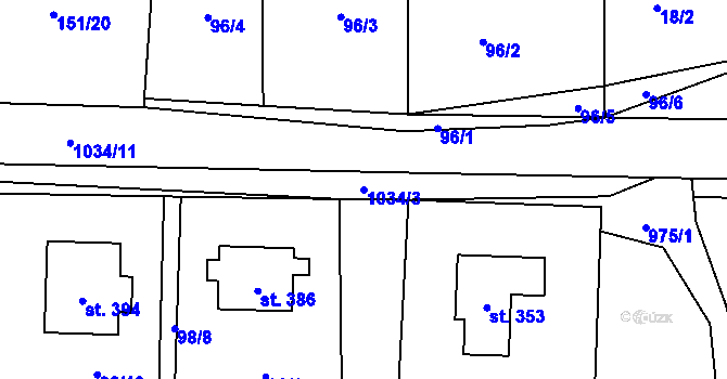 Parcela st. 1034/3 v KÚ Prosetín u Hlinska, Katastrální mapa