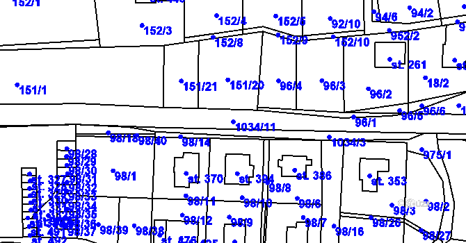 Parcela st. 1034/11 v KÚ Prosetín u Hlinska, Katastrální mapa