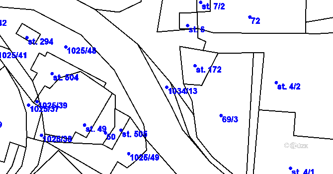 Parcela st. 1034/13 v KÚ Prosetín u Hlinska, Katastrální mapa