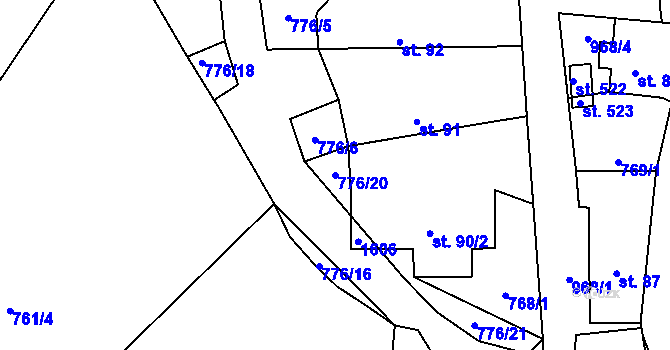 Parcela st. 776/20 v KÚ Prosetín u Hlinska, Katastrální mapa