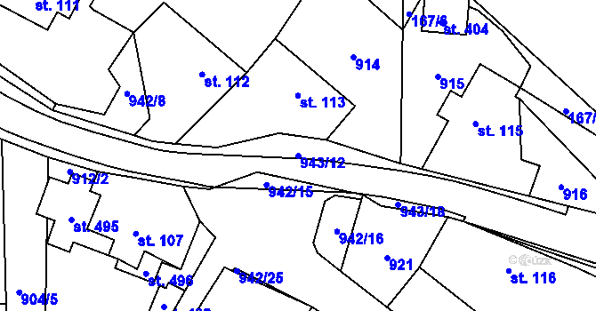 Parcela st. 943/12 v KÚ Prosetín u Hlinska, Katastrální mapa