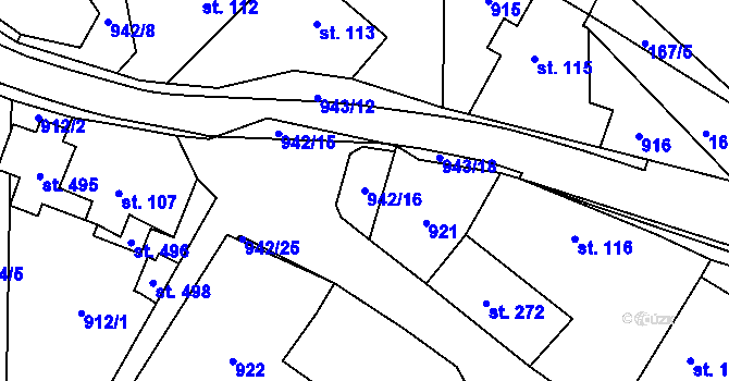 Parcela st. 942/16 v KÚ Prosetín u Hlinska, Katastrální mapa