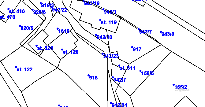 Parcela st. 942/23 v KÚ Prosetín u Hlinska, Katastrální mapa
