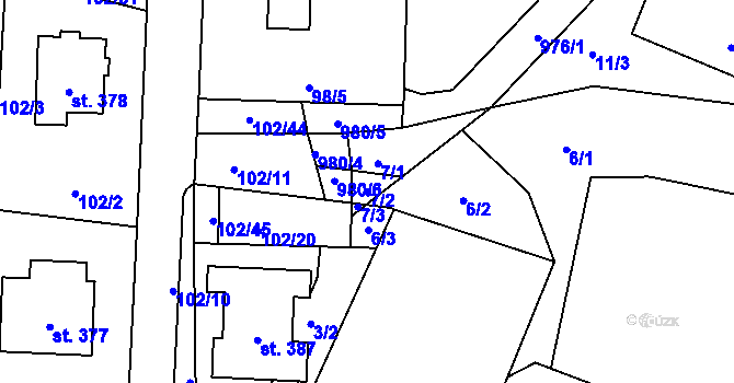 Parcela st. 7/2 v KÚ Prosetín u Hlinska, Katastrální mapa