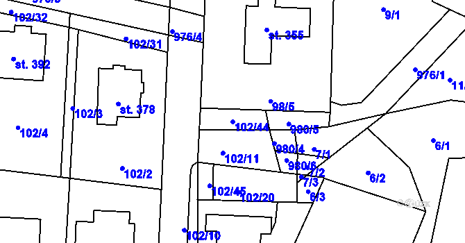 Parcela st. 102/44 v KÚ Prosetín u Hlinska, Katastrální mapa