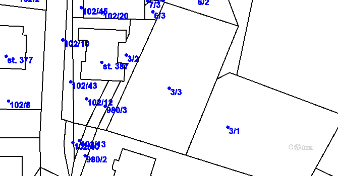 Parcela st. 3/3 v KÚ Prosetín u Hlinska, Katastrální mapa