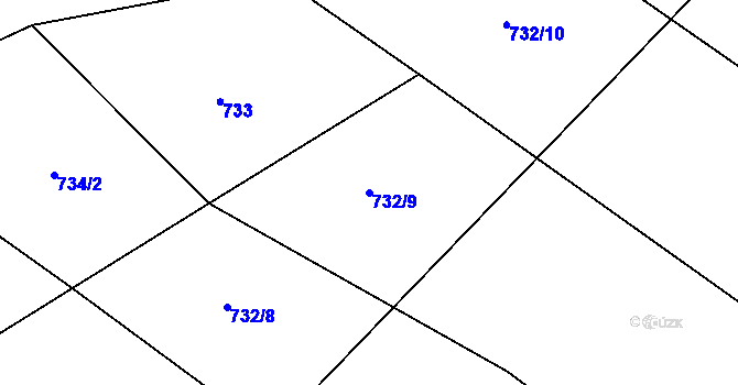 Parcela st. 732/9 v KÚ Brťoví, Katastrální mapa
