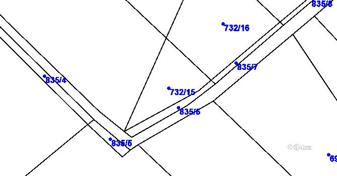 Parcela st. 732/15 v KÚ Brťoví, Katastrální mapa