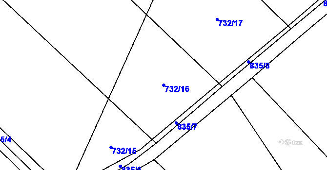 Parcela st. 732/16 v KÚ Brťoví, Katastrální mapa