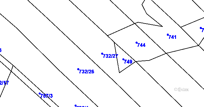Parcela st. 732/27 v KÚ Brťoví, Katastrální mapa