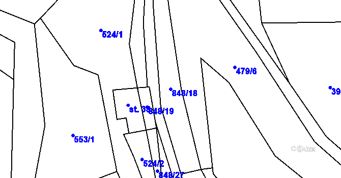 Parcela st. 848/18 v KÚ Brťoví, Katastrální mapa