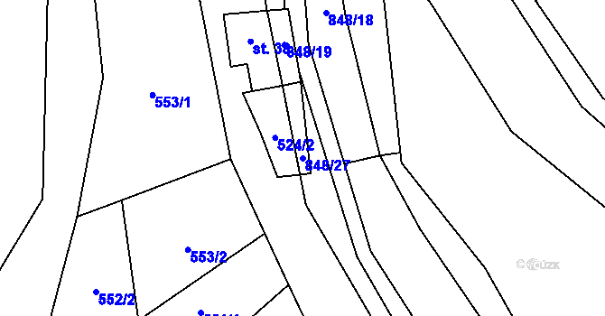 Parcela st. 848/27 v KÚ Brťoví, Katastrální mapa