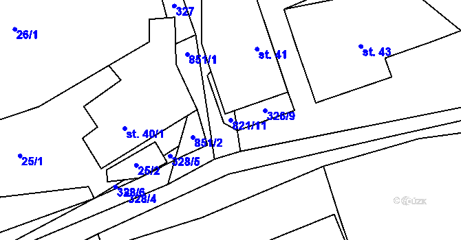 Parcela st. 821/11 v KÚ Brťoví, Katastrální mapa