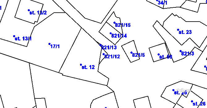 Parcela st. 821/12 v KÚ Brťoví, Katastrální mapa
