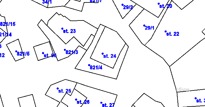 Parcela st. 24 v KÚ Brťoví, Katastrální mapa