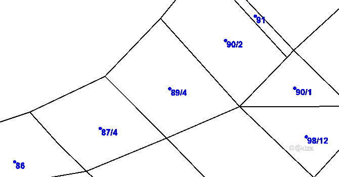 Parcela st. 89/4 v KÚ Brťoví, Katastrální mapa