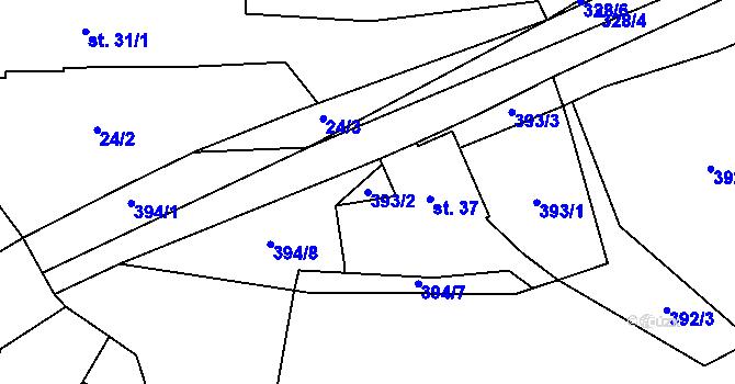 Parcela st. 393/2 v KÚ Brťoví, Katastrální mapa