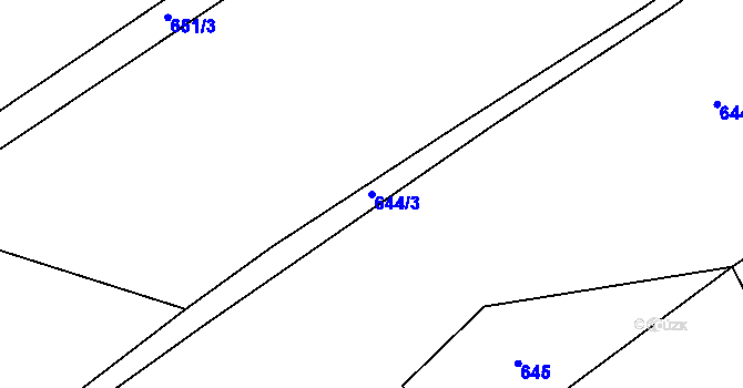 Parcela st. 644/3 v KÚ Brťoví, Katastrální mapa
