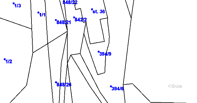 Parcela st. 394/9 v KÚ Brťoví, Katastrální mapa