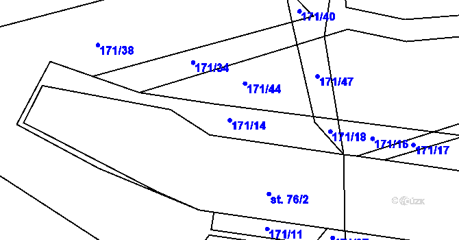 Parcela st. 171/14 v KÚ Čtyři Dvory, Katastrální mapa