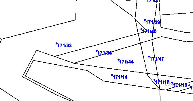 Parcela st. 171/34 v KÚ Čtyři Dvory, Katastrální mapa