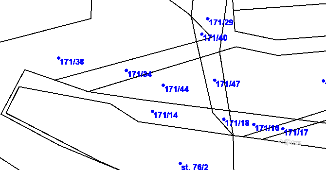Parcela st. 171/44 v KÚ Čtyři Dvory, Katastrální mapa