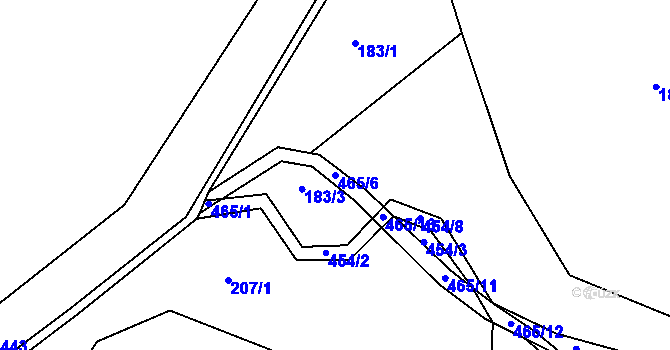 Parcela st. 465/6 v KÚ Čtyři Dvory, Katastrální mapa