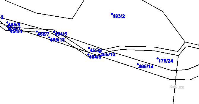 Parcela st. 465/10 v KÚ Čtyři Dvory, Katastrální mapa