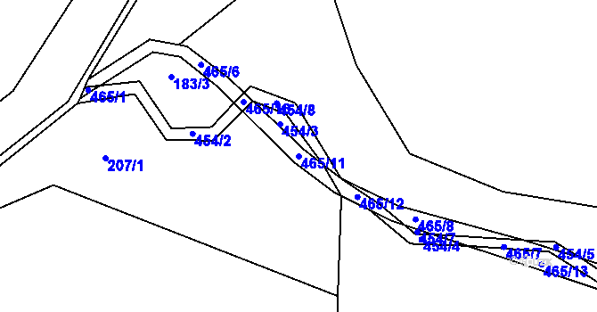 Parcela st. 465/11 v KÚ Čtyři Dvory, Katastrální mapa