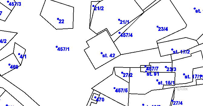 Parcela st. 42 v KÚ Čtyři Dvory, Katastrální mapa