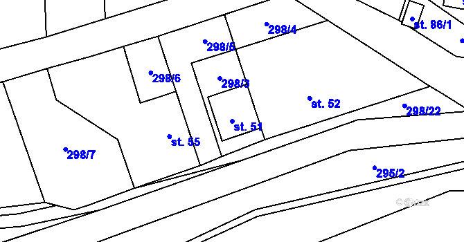 Parcela st. 51 v KÚ Čtyři Dvory, Katastrální mapa
