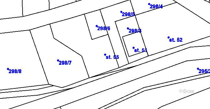 Parcela st. 55 v KÚ Čtyři Dvory, Katastrální mapa