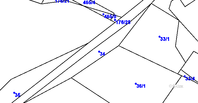 Parcela st. 34 v KÚ Čtyři Dvory, Katastrální mapa