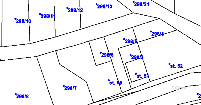 Parcela st. 298/6 v KÚ Čtyři Dvory, Katastrální mapa