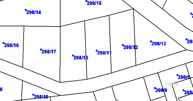 Parcela st. 298/11 v KÚ Čtyři Dvory, Katastrální mapa