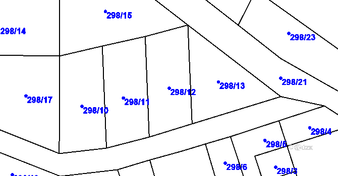 Parcela st. 298/12 v KÚ Čtyři Dvory, Katastrální mapa