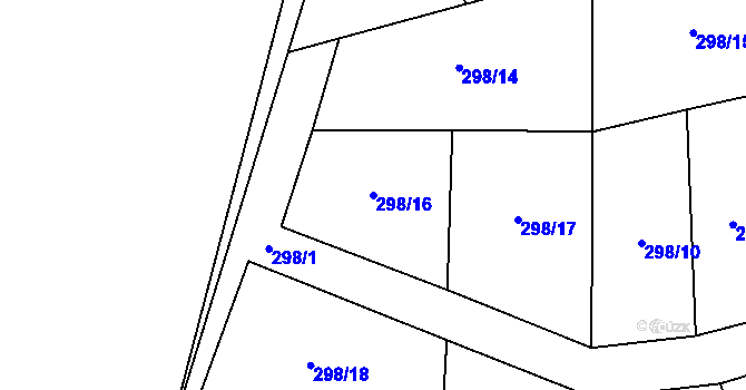Parcela st. 298/16 v KÚ Čtyři Dvory, Katastrální mapa