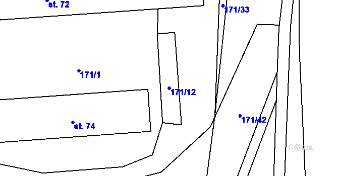 Parcela st. 171/12 v KÚ Čtyři Dvory, Katastrální mapa