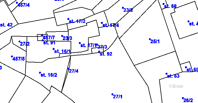 Parcela st. 92 v KÚ Čtyři Dvory, Katastrální mapa