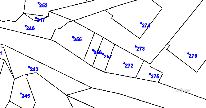 Parcela st. 257 v KÚ Prosetín u Bystřice nad Pernštejnem, Katastrální mapa