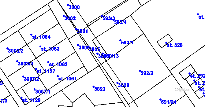 Parcela st. 600/13 v KÚ Prosiměřice, Katastrální mapa