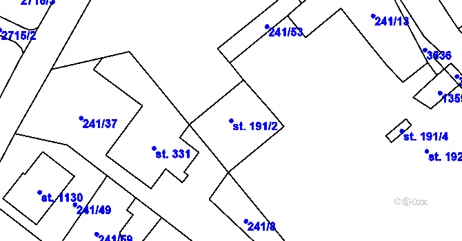 Parcela st. 191/2 v KÚ Prosiměřice, Katastrální mapa