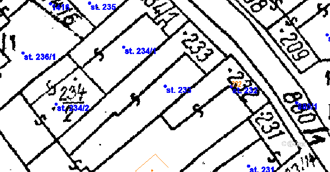 Parcela st. 233 v KÚ Prosiměřice, Katastrální mapa