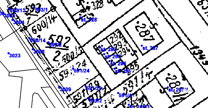 Parcela st. 293 v KÚ Prosiměřice, Katastrální mapa
