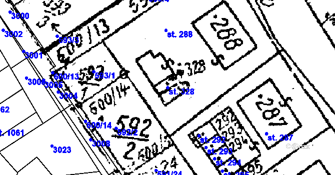 Parcela st. 328 v KÚ Prosiměřice, Katastrální mapa